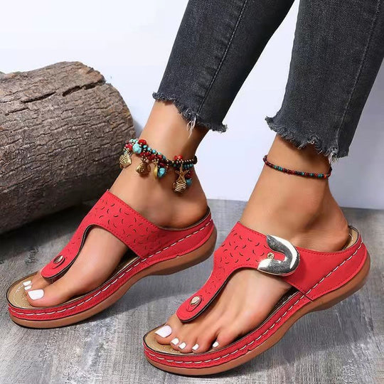 Damen Komfortable Zehentrenner-Sandalen mit anatomischem Fußbett und modischem Riemendesign EB