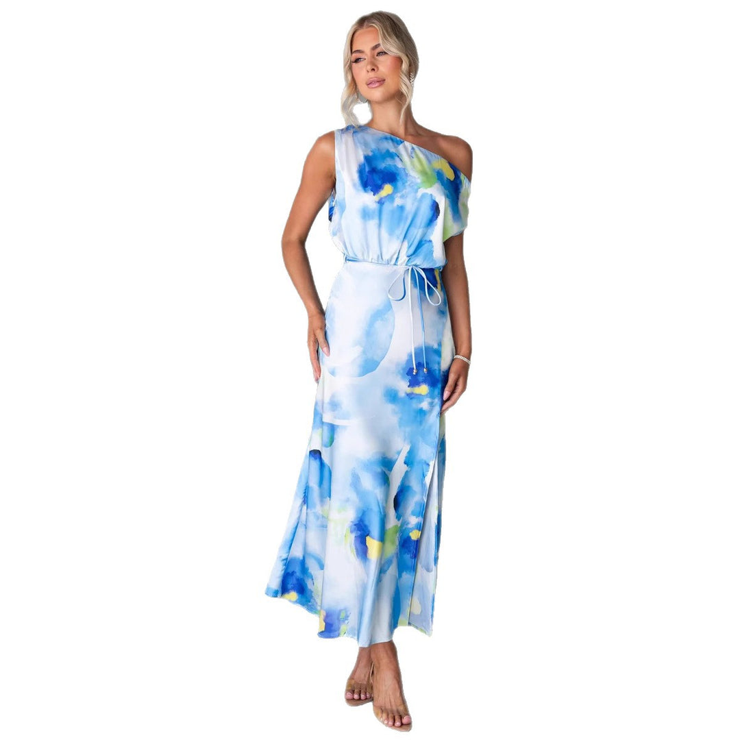 Damen Maxikleid mit asymmetrischem Design und fließendem Stoff EB