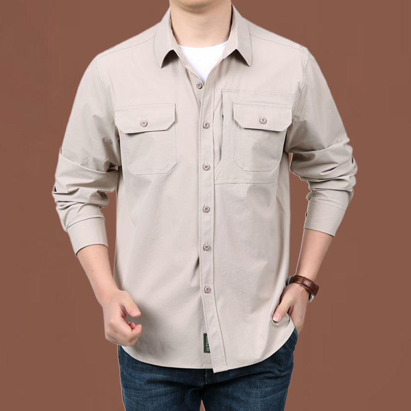 Herren nan modernes Travel-Langarmhemd mit Stretch-Material, verdeckter Knopfleiste und doppelfachen Klappbrusttaschen EB