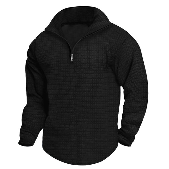 Herren nan Stehkragen-Sweatshirt mit quadratischer Struktur und kurzem Frontzip EB