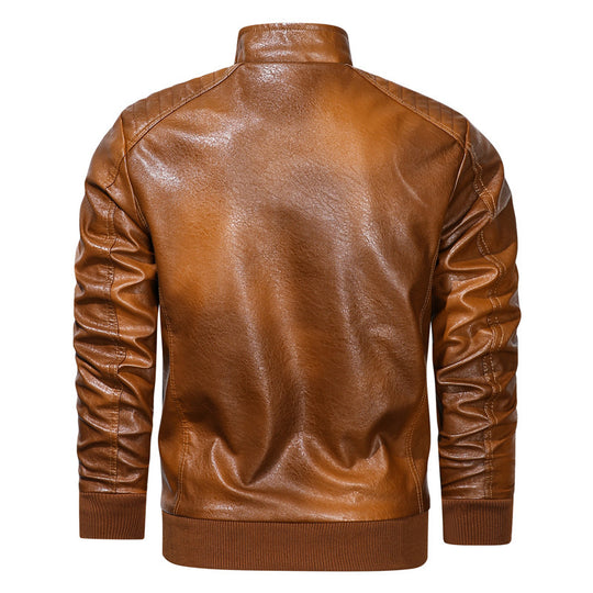 Herren Kunstleder-Bomberjacke im Vintage-Pilotblouson-Stil mit gesteppter Schulterpartie und Reißverschlusstaschen EB