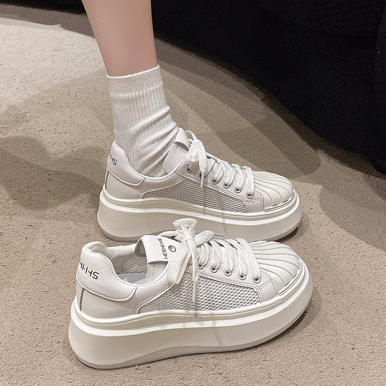 Damen modische Plateau-Sneaker mit atmungsaktivem Mesh-Obermaterial und komfortabler dämpfender Sohle EB