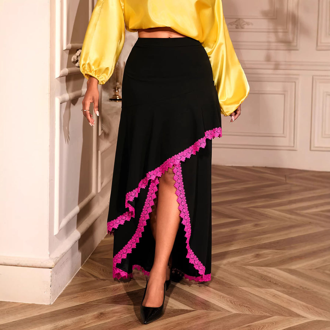 Damen eleganter Maxirock mit floralen Spitzenakzenten EB