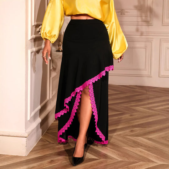 Damen eleganter Maxirock mit floralen Spitzenakzenten EB
