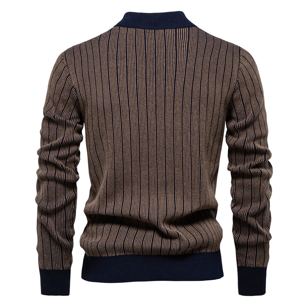 Herren Feinstrickpullover mit Rollkragen und Streifenmuster EB