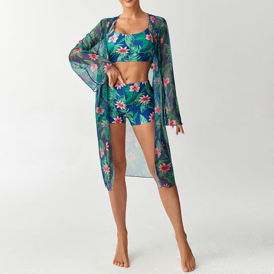 Damen Bikini-Set mit elegantem Crop-Top und durchscheinendem Strandkimono EB