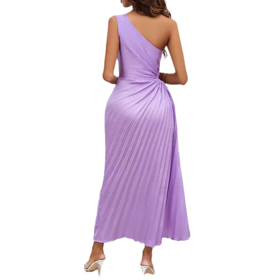 Damen Plissiertes Maxikleid mit asymmetrischem Schnitt und eleganter Drapierung EB
