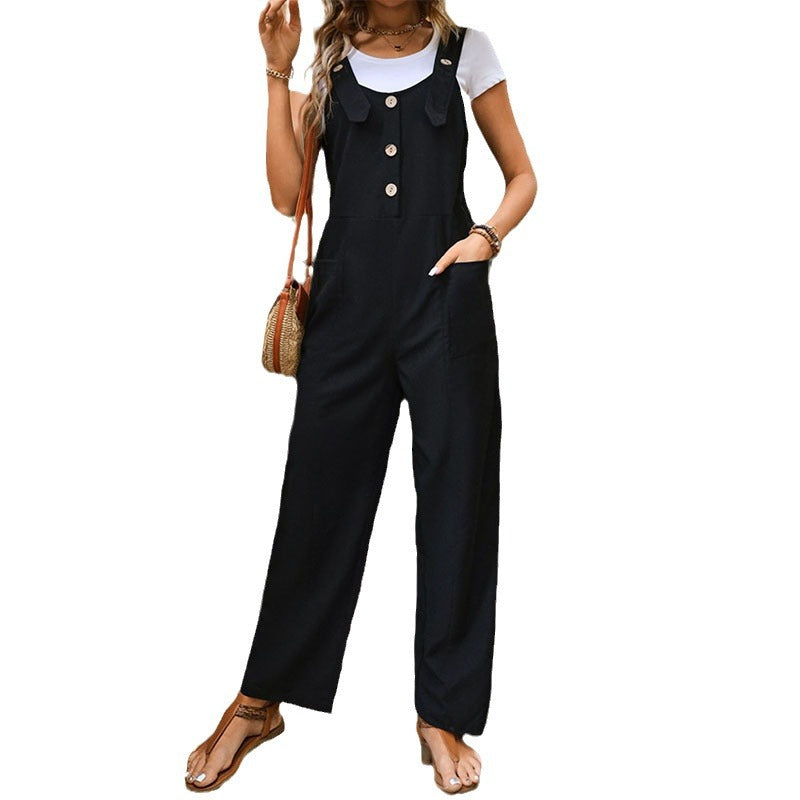 Damen Lässiger Jumpsuit mit praktischen Taschen und Knopfdetails EB