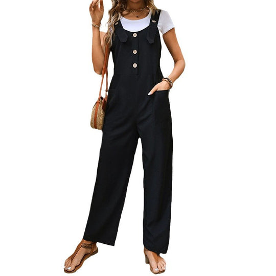 Damen Lässiger Jumpsuit mit praktischen Taschen und Knopfdetails EB