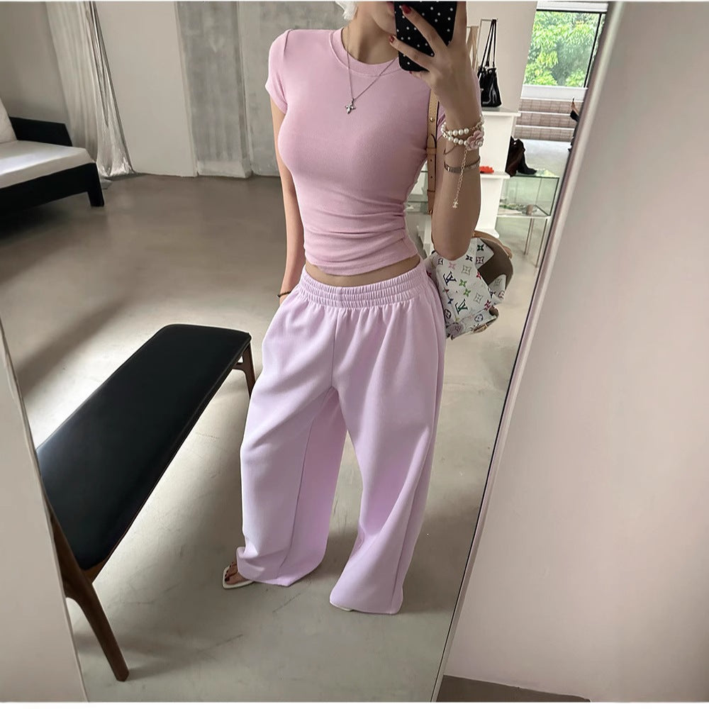 Damen nan weite Loungehose mit elastischem Bund, seitlichen Eingrifftaschen und fließendem Bein EB