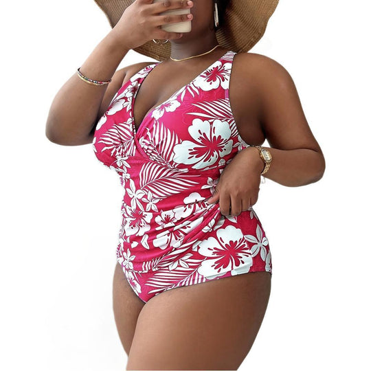 Damen Eleganter Einteiler Badeanzug mit floralem Wickeldesign EB