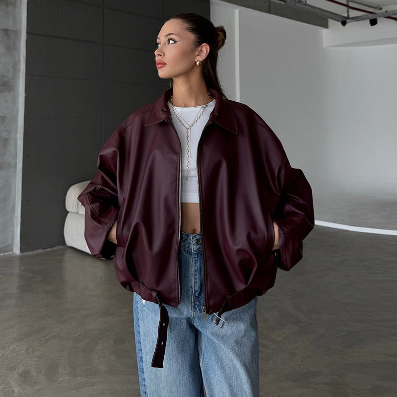 Damen elegante Kunstlederjacke EB