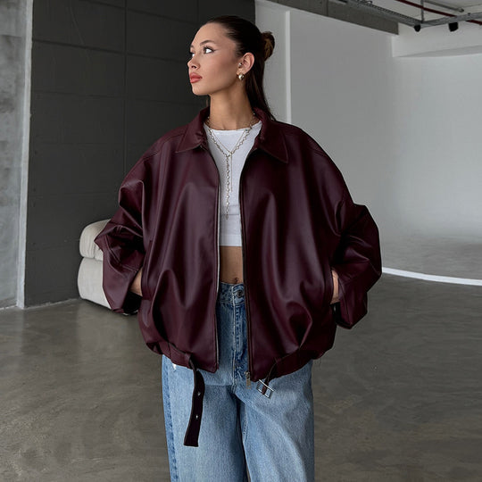 Damen elegante Kunstlederjacke EB