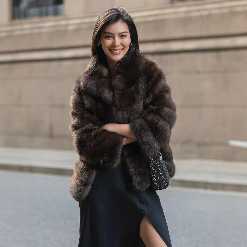 Damen Luxuriöse Kunstpelzjacke mit voluminösen Ärmeln EB