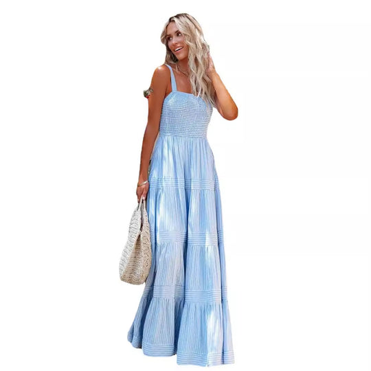 Damen Maxikleid mit leichtem Rüschenstil und elastischem Bustier EB