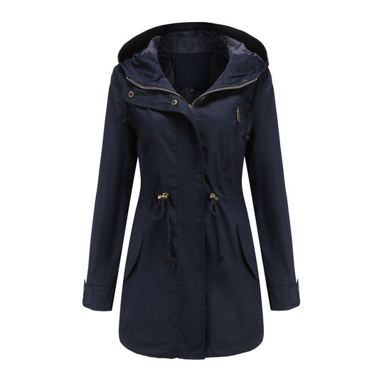 Damen nan leichter Parka mit Kapuze, Kordelzug und verdecktem Reißverschluss EB
