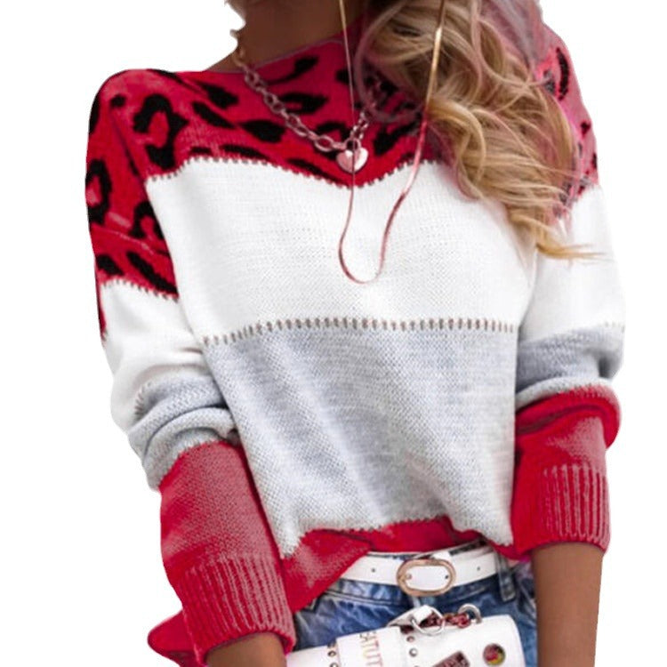 Damen Gemusterter Pullover mit animalischem Print und lässigem Schnitt EB