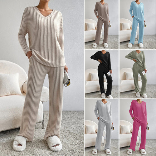 Damen Lässiges Freizeitsweat-Set mit V-Ausschnitt und weitem Schnitt EB