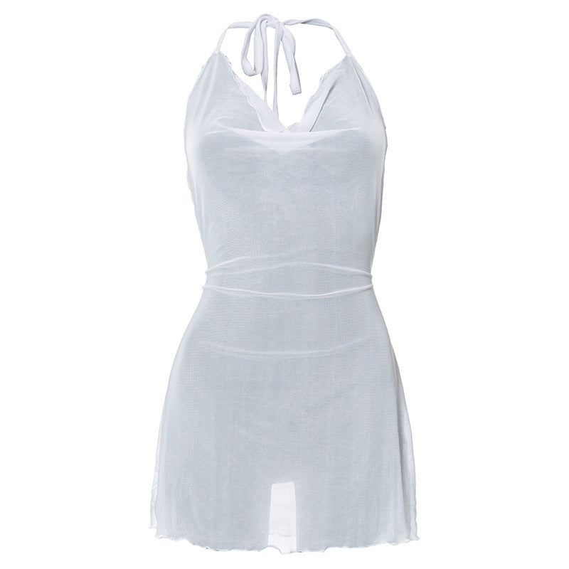 Damen luftiges Chiffonkleid mit femininem Ausschnitt und feinen Rüschen EB