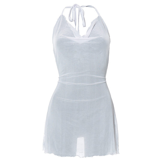 Damen luftiges Chiffonkleid mit femininem Ausschnitt und feinen Rüschen EB