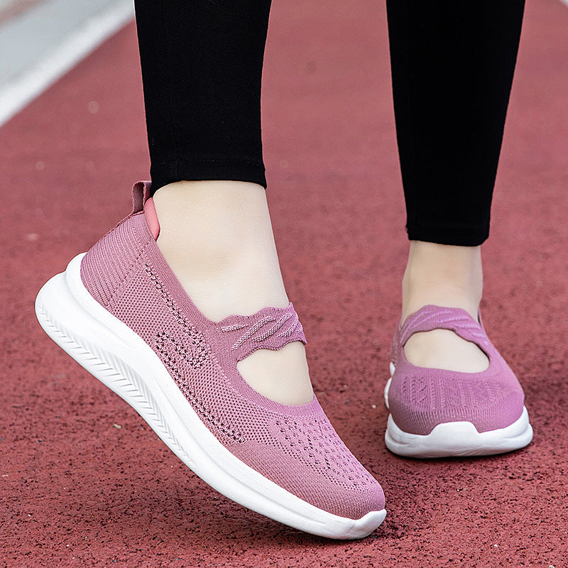 Damen Slip-On Fitnessschuhe mit atmungsaktivem Obermaterial und elastischem Design EB