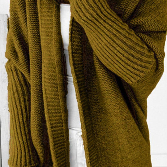 Damen Longline Kapuzen-Strickcardigan mit offener Front EB