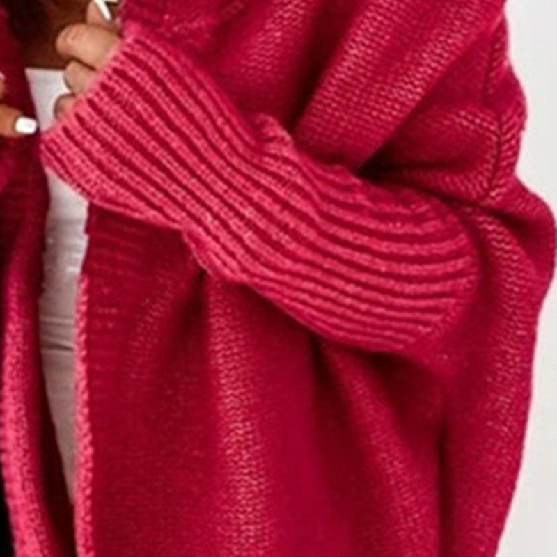 Damen Longline Kapuzen-Strickcardigan mit offener Front EB