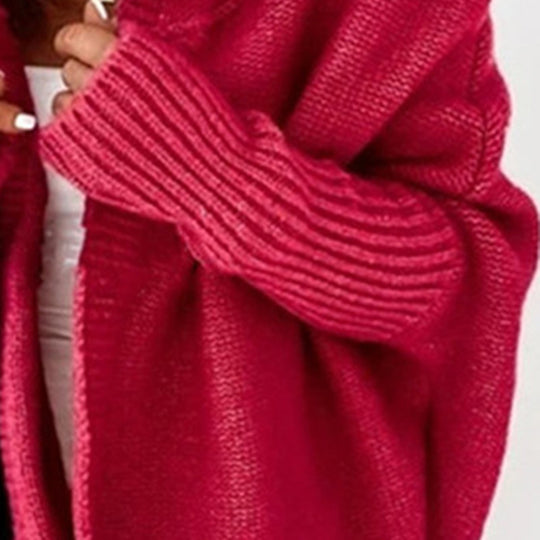 Damen Longline Kapuzen-Strickcardigan mit offener Front EB