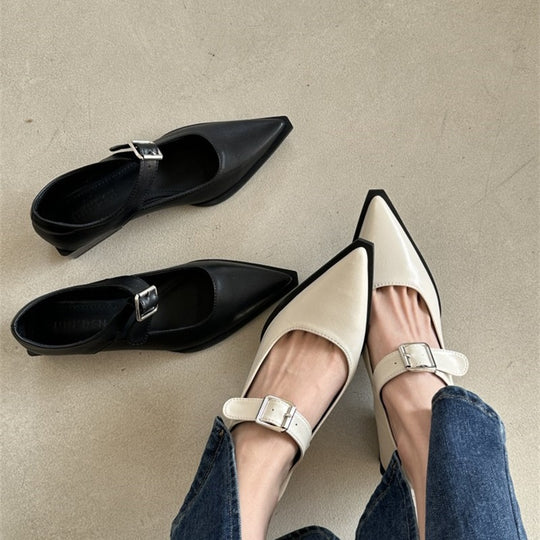 Damen  spitze Riemchenpumps mit verstellbarem Schnallenriemen und niedrigem Blockabsatz EB