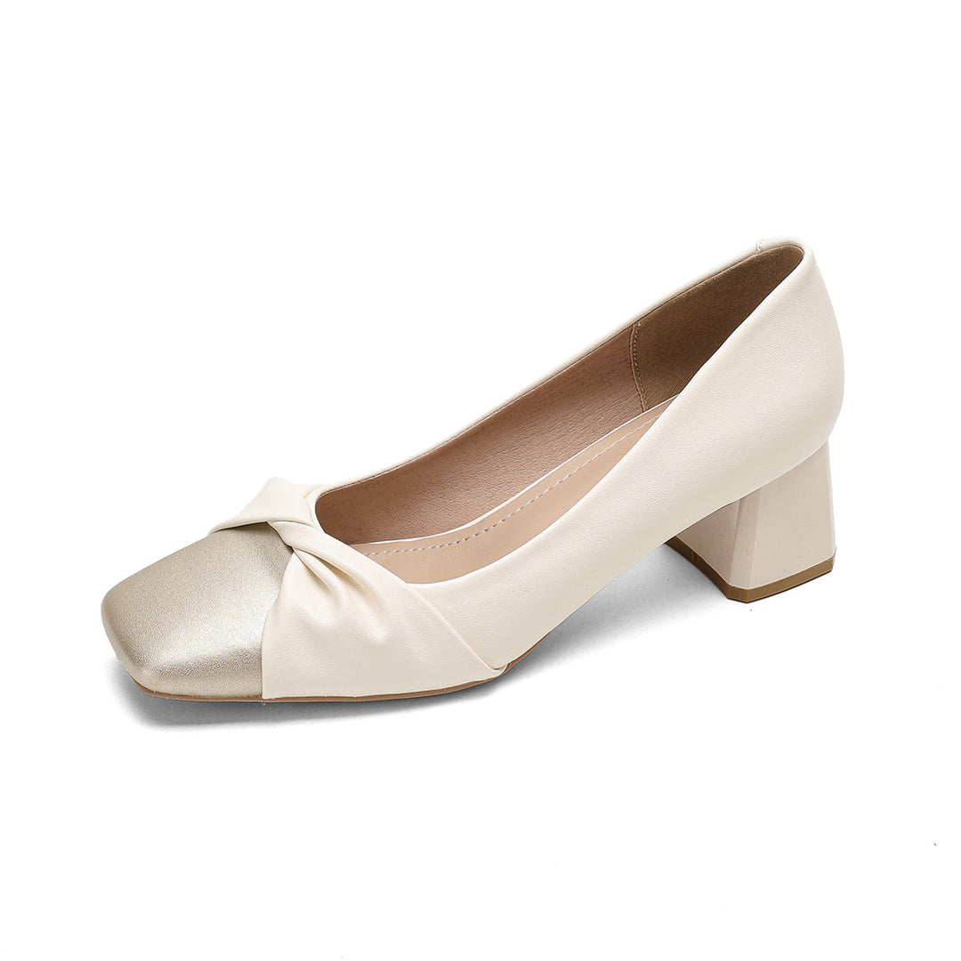 Damen elegante Blockabsatz-Pumps mit hochwertigem Schleifenakzent EB
