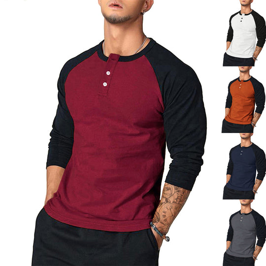 Herren Langarm-Henley-Shirt mit Kontrastärmel EB