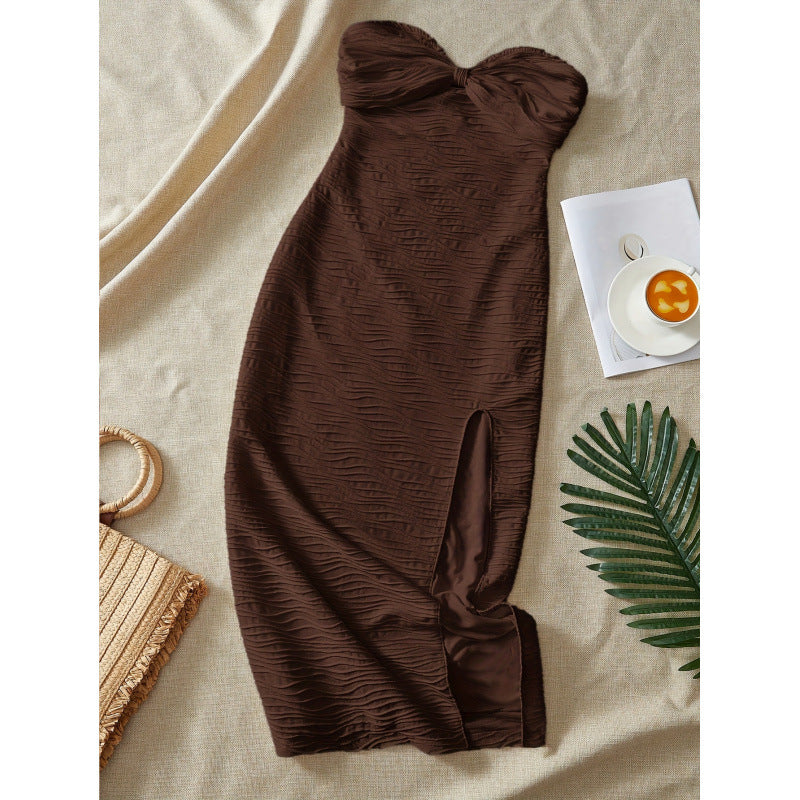 Damen Maxikleid mit gerafftem Design und seitlichem Schlitz EB