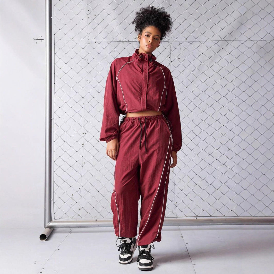 Damen sportliches Windbreaker-Oberteil mit elastischem Bund und modernem Reißverschluss EB