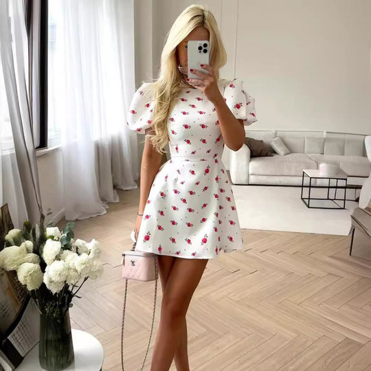 Damen Minikleid mit Puffärmeln und floralem Muster EB