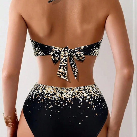 Damen Hochtailliertes Bikiniset mit verspieltem Knoten und schimmernden Akzenten EB