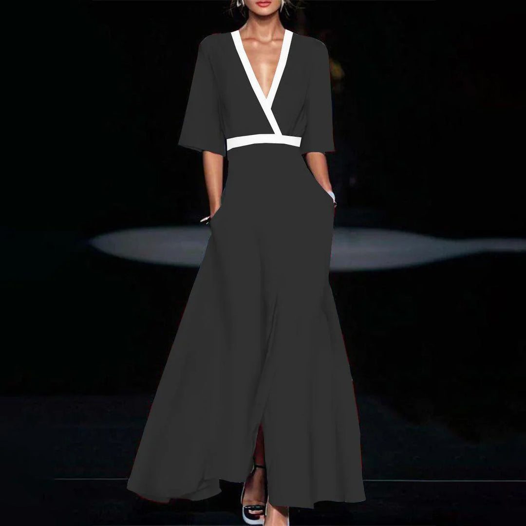 Damen Maxikleid mit floralem Muster und elegantem V-Ausschnitt EB