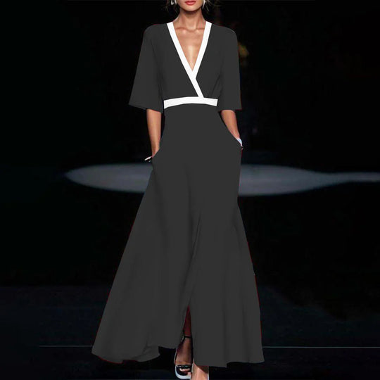 Damen Maxikleid mit floralem Muster und elegantem V-Ausschnitt EB