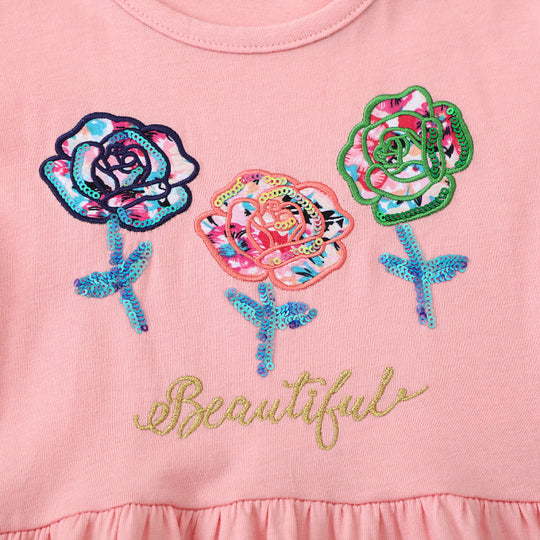 Mädchen Baumwollkleid mit floralem Design und funkelnden Applikationen EB