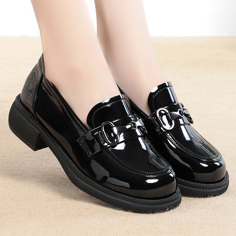 Damen Klassische Loafers mit modischem Kettendetail und dickem Blockabsatz EB
