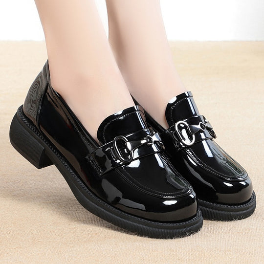 Damen Klassische Loafers mit modischem Kettendetail und dickem Blockabsatz EB