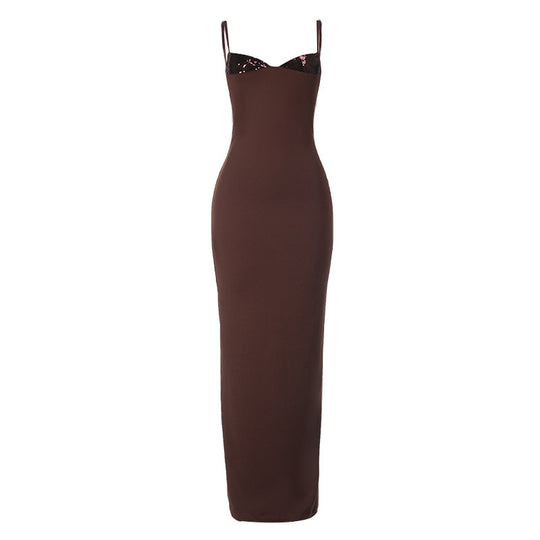Damen elegantes Bodenkleid mit schimmernden Akzenten EB