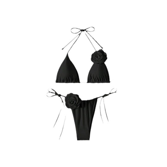 Damen Triangel-Bikini mit dekorativen Rüschen und verstellbaren Bändern EB