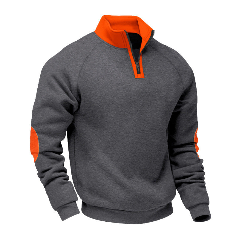 Herren nan Halbzip-Fleecepullover mit Stehkragen Raglanärmeln und Ellenbogenpatches EB