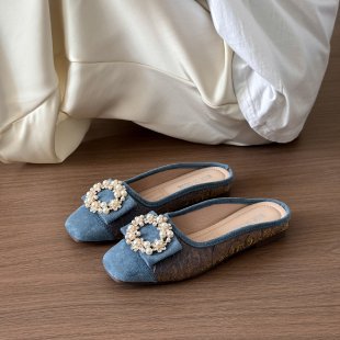 Damen elegante Mules mit funkelnder Perlenverzierung EB