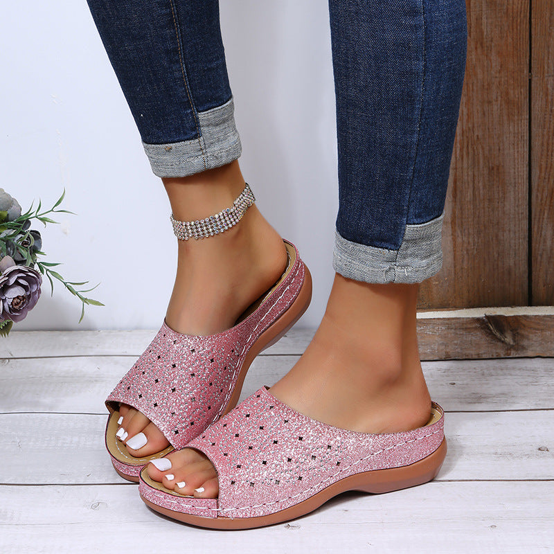 Damen Atmungsaktive und komfortable Sandalen mit Glitzerelementen EB