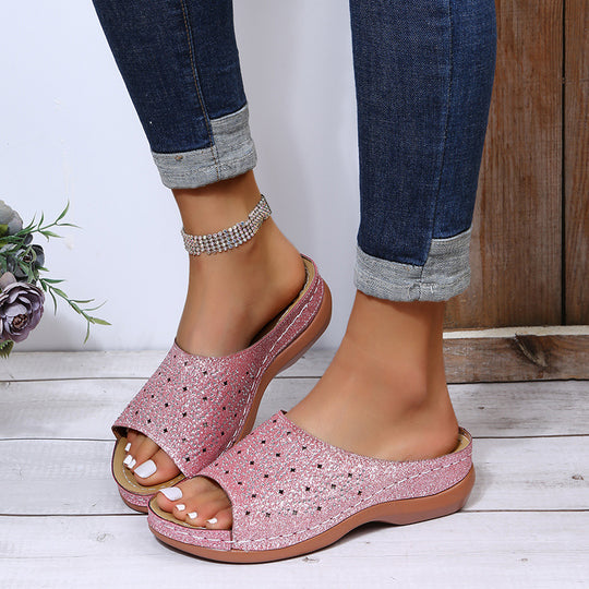 Damen Atmungsaktive und komfortable Sandalen mit Glitzerelementen EB