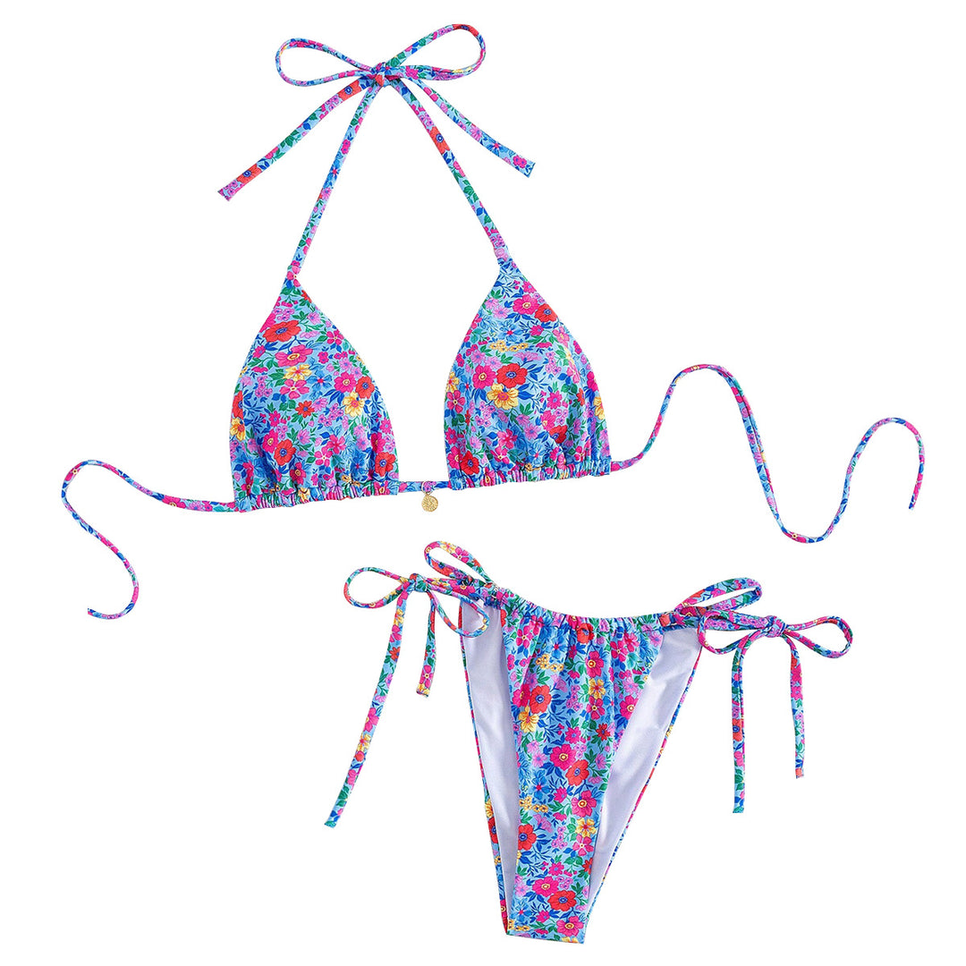 Damen Triangel-Bikini mit floraler Verzierungen und raffinierten Bindedetails EB