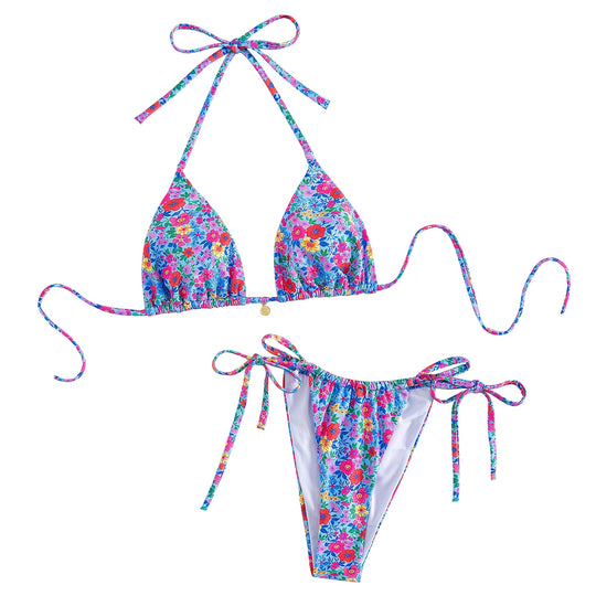 Damen Triangel-Bikini mit floraler Verzierungen und raffinierten Bindedetails EB