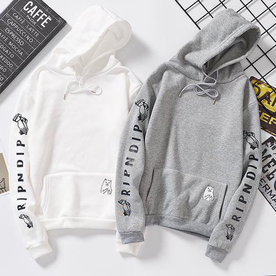 Damen Kapuzenpullover mit auffälligem Ärmelprint, Kängurutasche und relaxed Fit EB