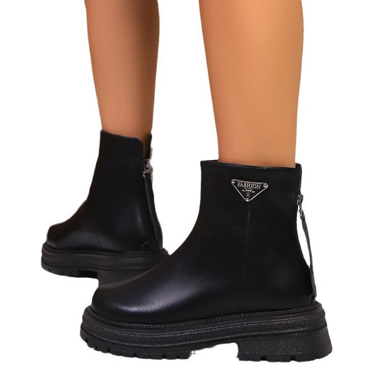 Damen Stiefeletten mit robustem Gummiprofil und modischem Reißverschluss EB